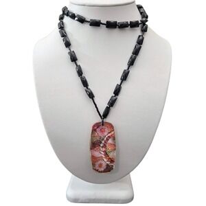 Vintage Beaded Faceted Necklace Organic Rectangular Faceted Pendant Asymmetrical